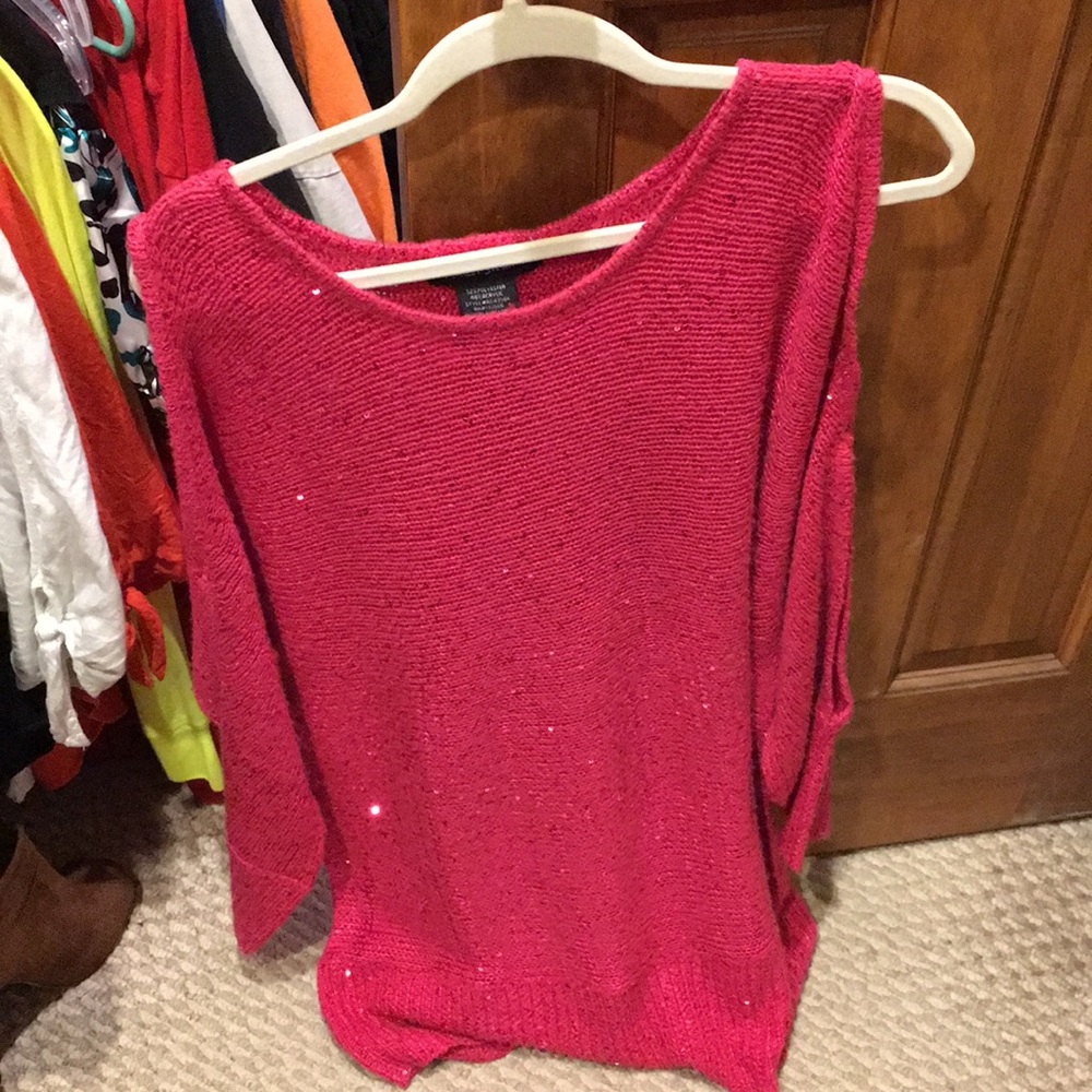 Sequin Cold-Shoulder Tunic Sweater
